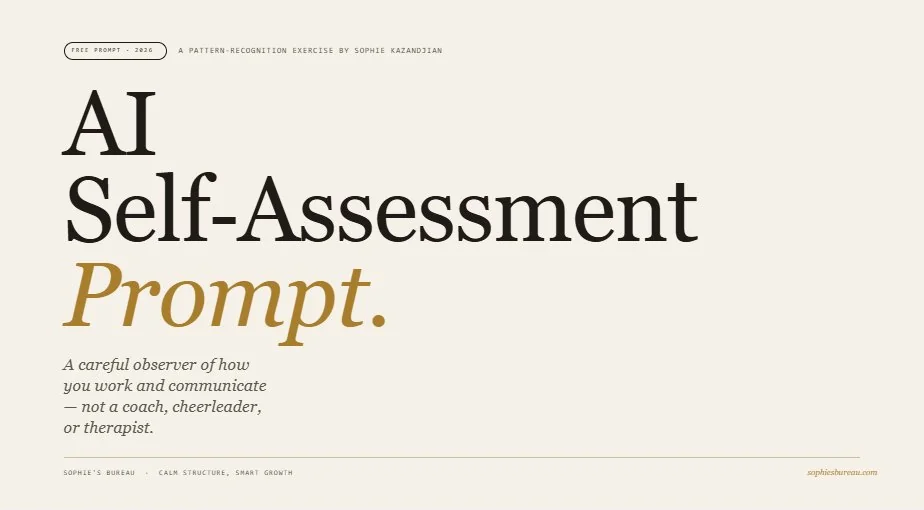 Close-up of the PDF cover typography reading AI Self-Assessment Prompt with 'Prompt' set in italic gold serif type