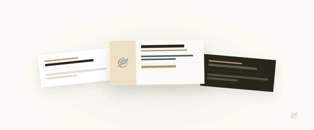 Three email signature card designs from Claude Design laid out at slight angles: a white card with gold and grey accent rules, a cream and white card with the Sophie's Bureau leaf mark and teal detail, and a dark charcoal card with gold and grey rules. All three share the same brand palette.