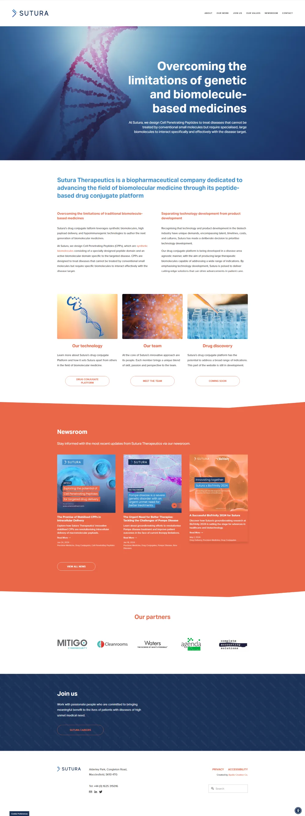 Full homepage scroll: hero, technology pillars, newsroom, partners, careers